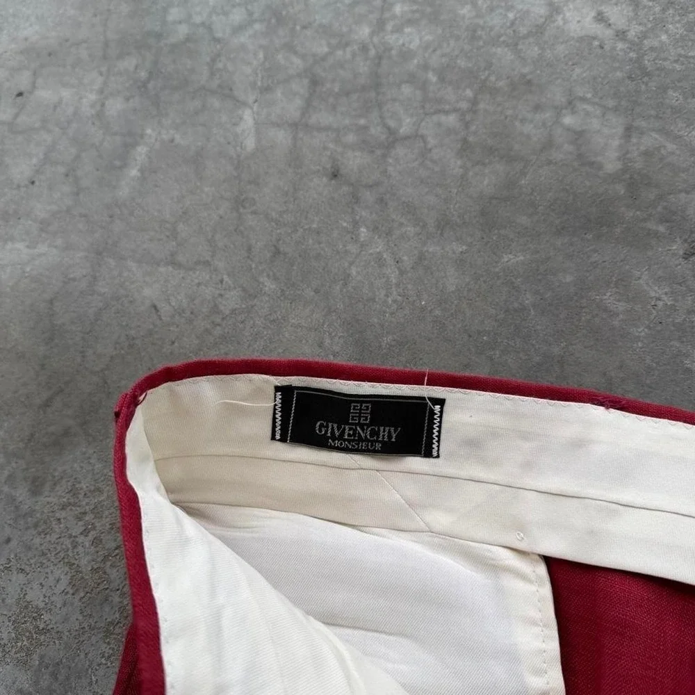 Vintage 90's Givenchy 100% linen red pleated  baggy trousers dress pants 42x31